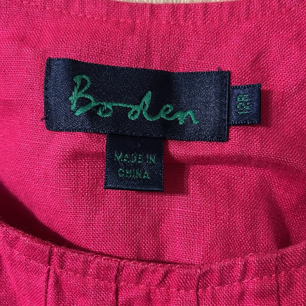 Boden Vibrant Pink Midi Dress Size 12 Linen Summer Spring - Picture 3 of 6